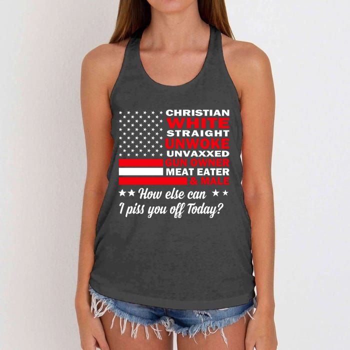 Christian White Straight Unwoke Unvaxxed Gun Owner Meat Eater And Donald Trump Women's Knotted Racerback Tank