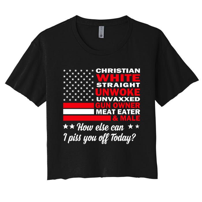 Christian White Straight Unwoke Unvaxxed Gun Owner Meat Eater And Donald Trump Women's Crop Top Tee