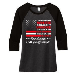 Christian White Straight Unwoke Unvaxxed Gun Owner Meat Eater And Donald Trump Women's Tri-Blend 3/4-Sleeve Raglan Shirt