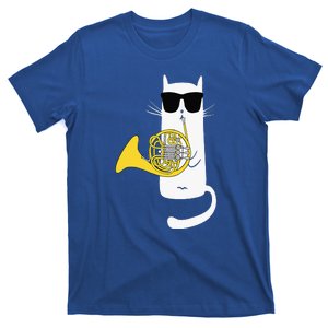 Cat Wearing Sunglasses Playing French Horn T-Shirt