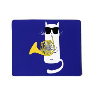 Cat Wearing Sunglasses Playing French Horn Mousepad