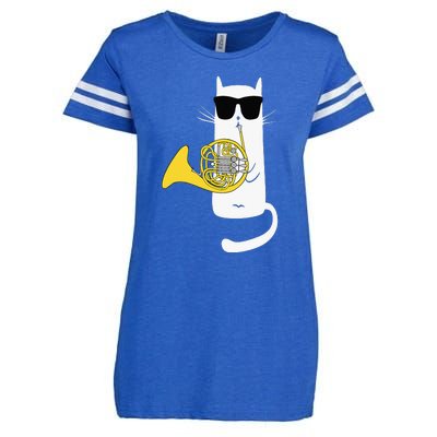 Cat Wearing Sunglasses Playing French Horn Enza Ladies Jersey Football T-Shirt