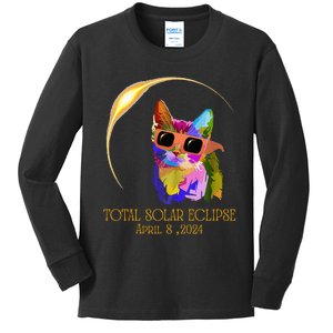 Cat Wearing Solar Eclipse Glasses Kids Long Sleeve Shirt