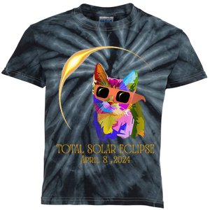 Cat Wearing Solar Eclipse Glasses Kids Tie-Dye T-Shirt