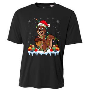 Chipmunk Wearing Santa Hat Xmas Chipmunk Lover Christmas Cooling Performance Crew T-Shirt