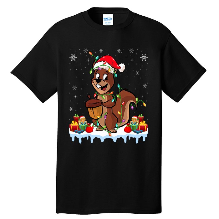 Chipmunk Wearing Santa Hat Xmas Chipmunk Lover Christmas Tall T-Shirt