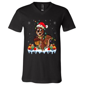 Chipmunk Wearing Santa Hat Xmas Chipmunk Lover Christmas V-Neck T-Shirt