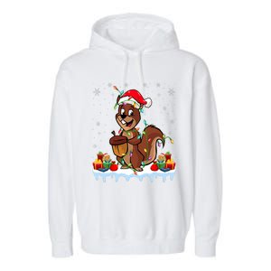 Chipmunk Wearing Santa Hat Xmas Chipmunk Lover Christmas Garment-Dyed Fleece Hoodie