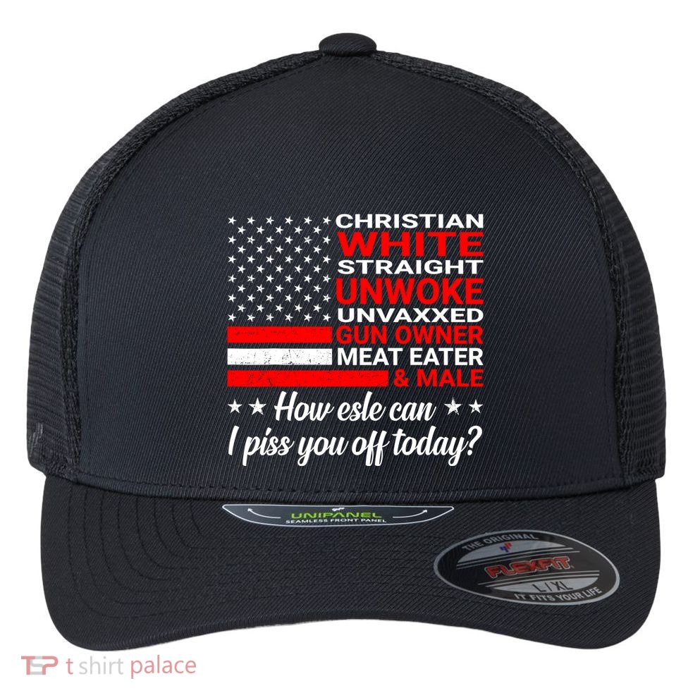 Christian White Straight Unwoke Unvaxxed Gun Owner Flexfit Unipanel Trucker Cap