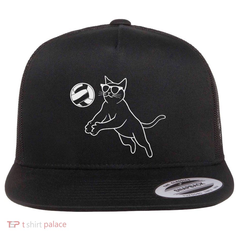 Cat Wearing Sunglasses Volleyball Cat Flat Bill Trucker Hat