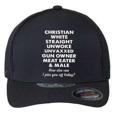 Christian White Straight Unwoke Unvaxxed Gun Owner Meat Eater Male How Else Can Flexfit Unipanel Trucker Cap