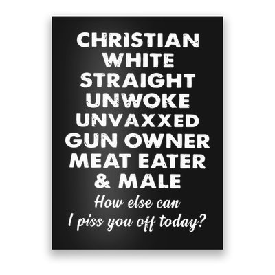 Christian White Straight Unwoke Unvaxxed Gun Owner Meat Eater Male How Else Can Poster
