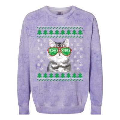 Cat With Sunglasses Meowy Ugly Christmas Sweater Colorblast Crewneck Sweatshirt