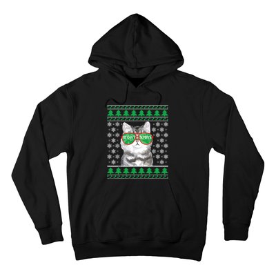 Cat With Sunglasses Meowy Ugly Christmas Sweater Hoodie