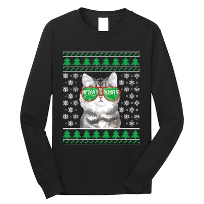 Cat With Sunglasses Meowy Ugly Christmas Sweater Long Sleeve Shirt