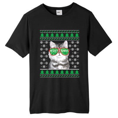 Cat With Sunglasses Meowy Ugly Christmas Sweater Tall Fusion ChromaSoft Performance T-Shirt