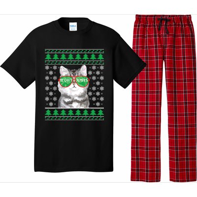 Cat With Sunglasses Meowy Ugly Christmas Sweater Pajama Set