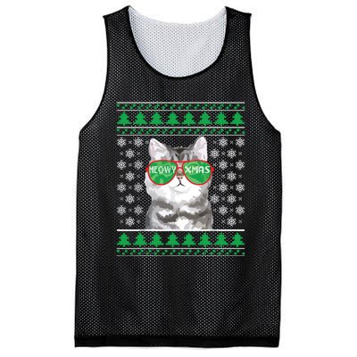 Cat With Sunglasses Meowy Ugly Christmas Sweater Mesh Reversible Basketball Jersey Tank