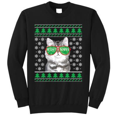 Cat With Sunglasses Meowy Ugly Christmas Sweater Tall Sweatshirt