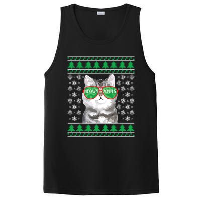 Cat With Sunglasses Meowy Ugly Christmas Sweater PosiCharge Competitor Tank