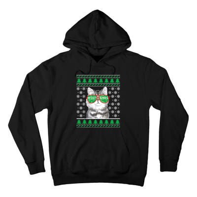 Cat With Sunglasses Meowy Ugly Christmas Sweater Tall Hoodie