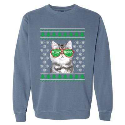 Cat With Sunglasses Meowy Ugly Christmas Sweater Garment-Dyed Sweatshirt