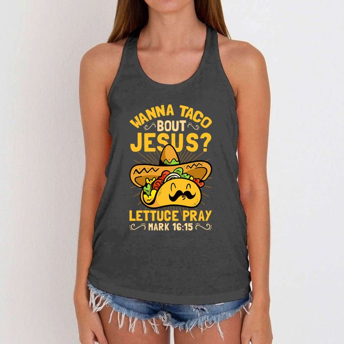 Christian Wanna Taco Bout Jesus Funny Women's Knotted Racerback Tank