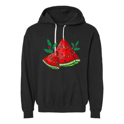 Christmas Watermelon Tropical Summer Christmas In July Garment-Dyed Fleece Hoodie