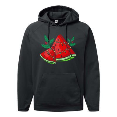 Christmas Watermelon Tropical Summer Christmas In July Performance Fleece Hoodie