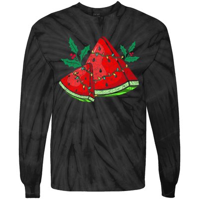 Christmas Watermelon Tropical Summer Christmas In July Tie-Dye Long Sleeve Shirt