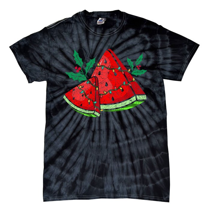 Christmas Watermelon Tropical Summer Christmas In July Tie-Dye T-Shirt