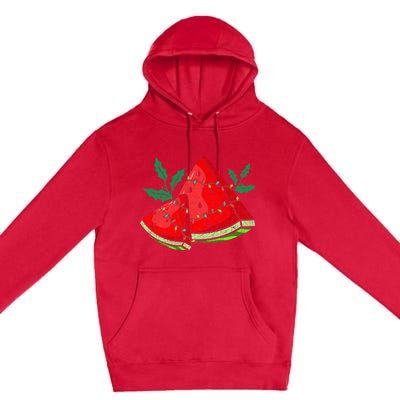 Christmas Watermelon Tropical Summer Christmas In July Premium Pullover Hoodie