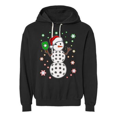 Christmas Winter Time Pickleball Snowman Garment-Dyed Fleece Hoodie