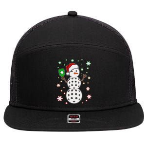 Christmas Winter Time Pickleball Snowman 7 Panel Mesh Trucker Snapback Hat