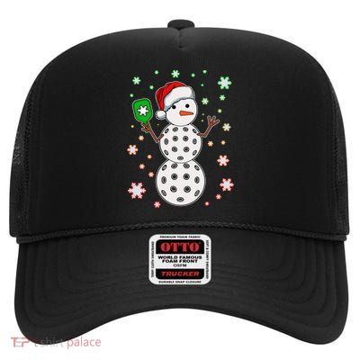 Christmas Winter Time Pickleball Snowman High Crown Mesh Back Trucker Hat