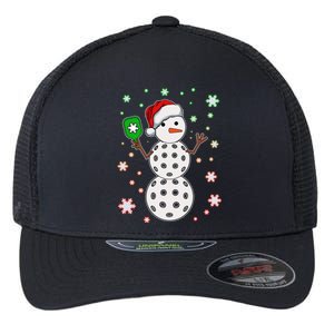 Christmas Winter Time Pickleball Snowman Flexfit Unipanel Trucker Cap