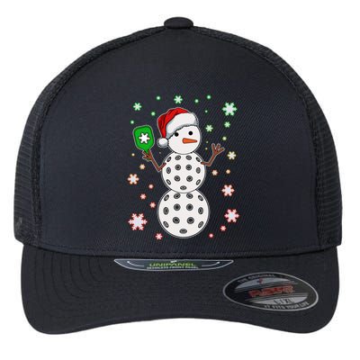 Christmas Winter Time Pickleball Snowman Flexfit Unipanel Trucker Cap