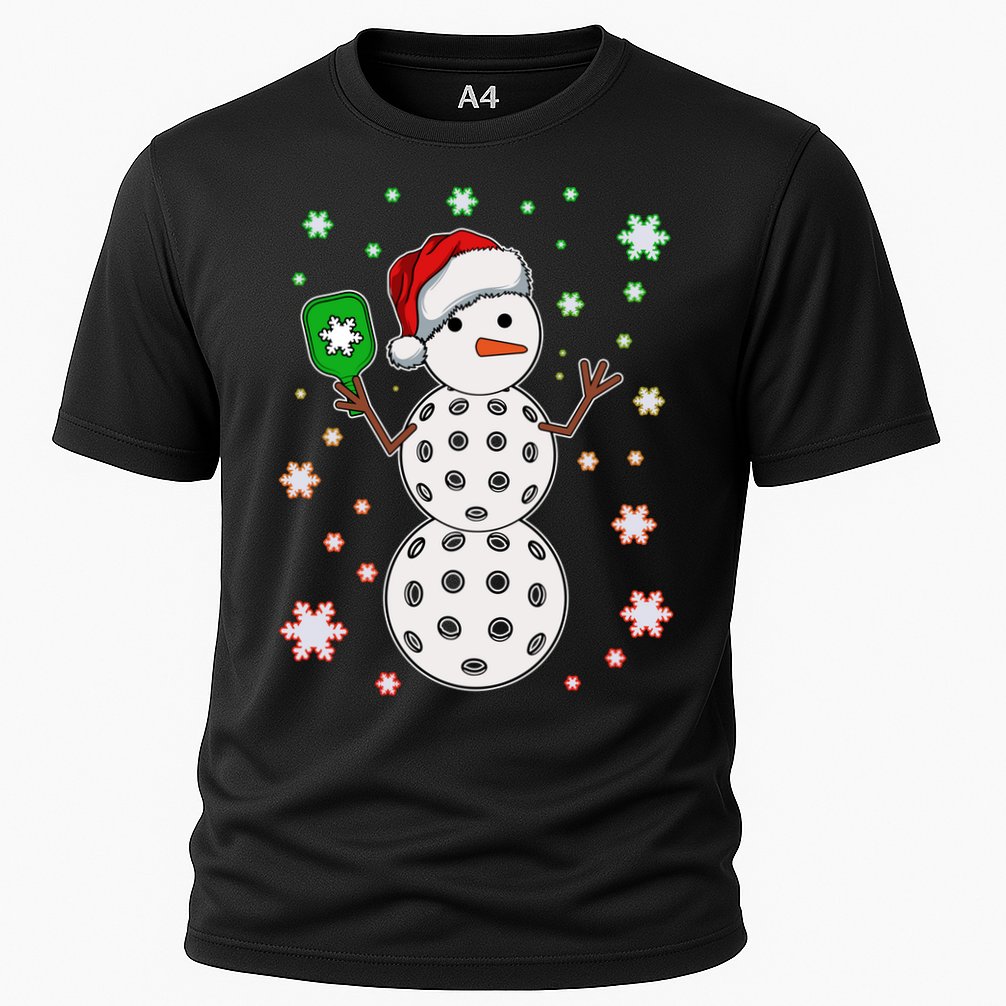 Christmas Winter Time Pickleball Snowman Cooling Performance Crew T-Shirt