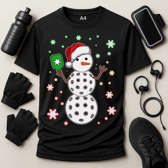 Christmas Winter Time Pickleball Snowman Cooling Performance Crew T-Shirt