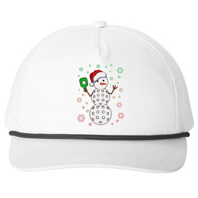 Christmas Winter Time Pickleball Snowman Snapback Five-Panel Rope Hat