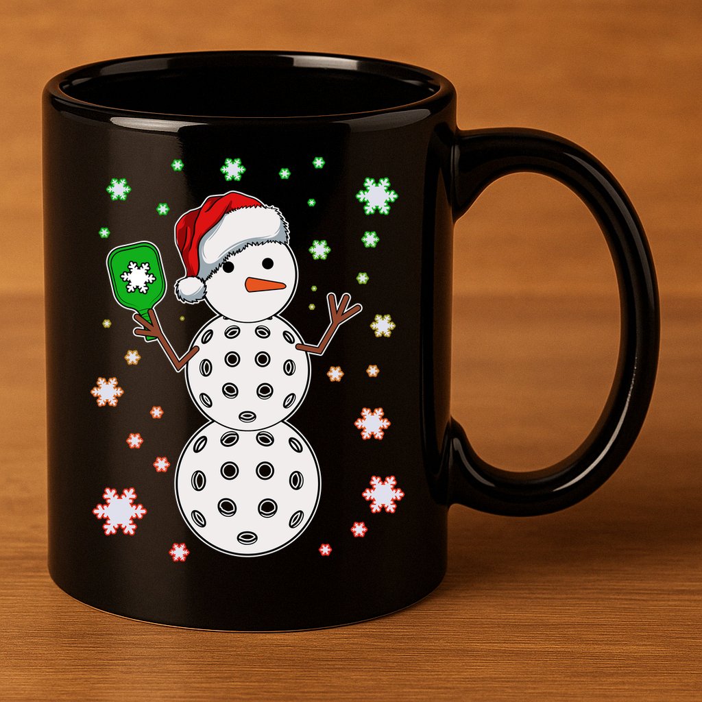 Christmas Winter Time Pickleball Snowman 11oz C Handle Ceramic Mug