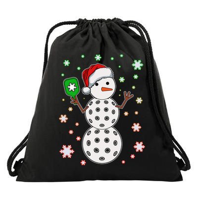 Christmas Winter Time Pickleball Snowman Drawstring Bag