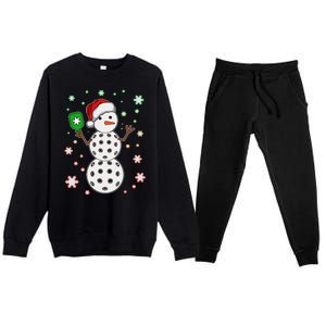 Christmas Winter Time Pickleball Snowman Premium Crewneck Sweatsuit Set