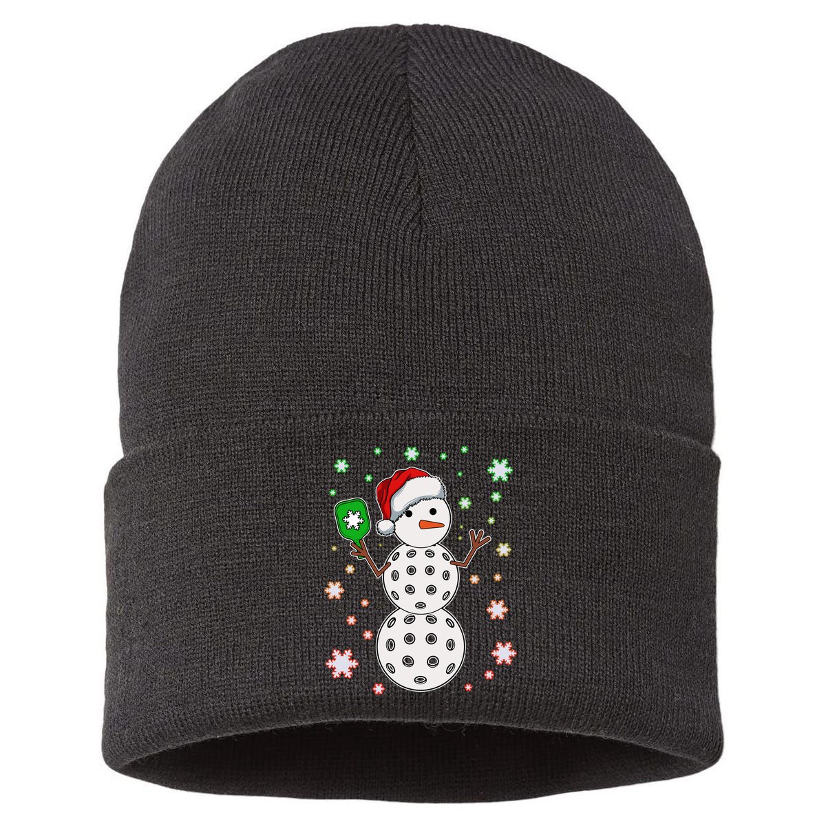 Christmas Winter Time Pickleball Snowman Sustainable Knit Beanie