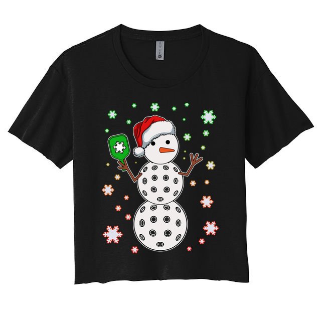 Christmas Winter Time Pickleball Snowman Crop Top