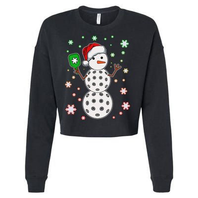 Christmas Winter Time Pickleball Snowman Cropped Pullover Crew