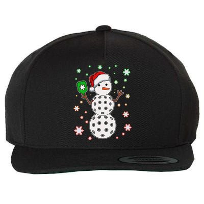 Christmas Winter Time Pickleball Snowman Wool Snapback Cap