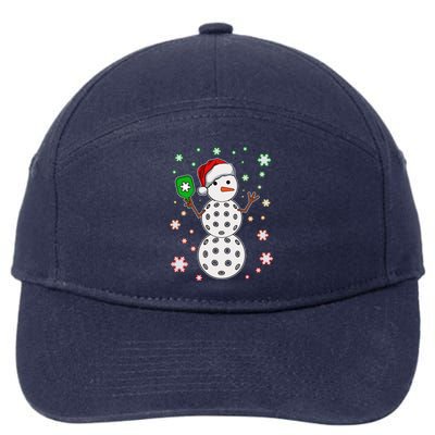 Christmas Winter Time Pickleball Snowman 7-Panel Snapback Hat