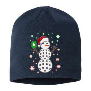 Christmas Winter Time Pickleball Snowman Sustainable Beanie