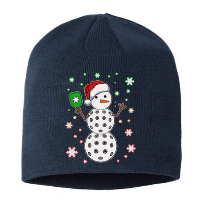 Christmas Winter Time Pickleball Snowman Sustainable Beanie